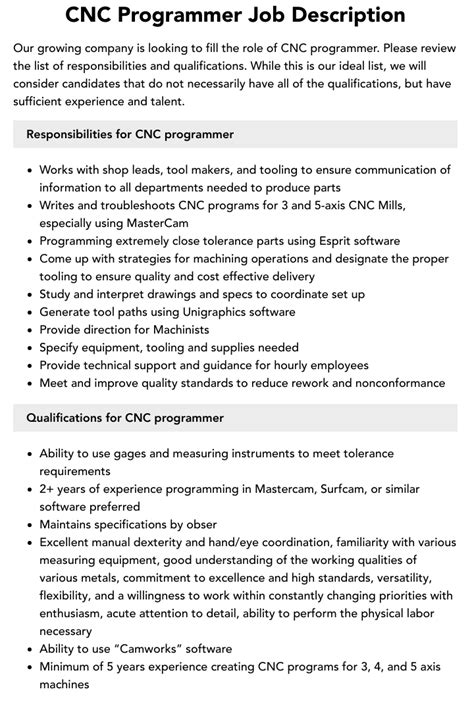 cnc programming responsibilities